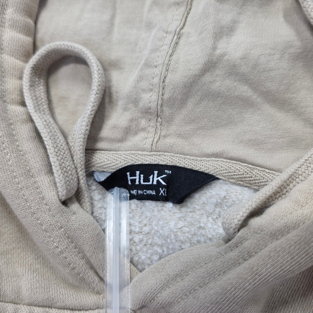 Huk Performance Fishing Hoodie Mens XL Tan Khaki Excellent Logo Sweatshirt - Picture 7 of 9